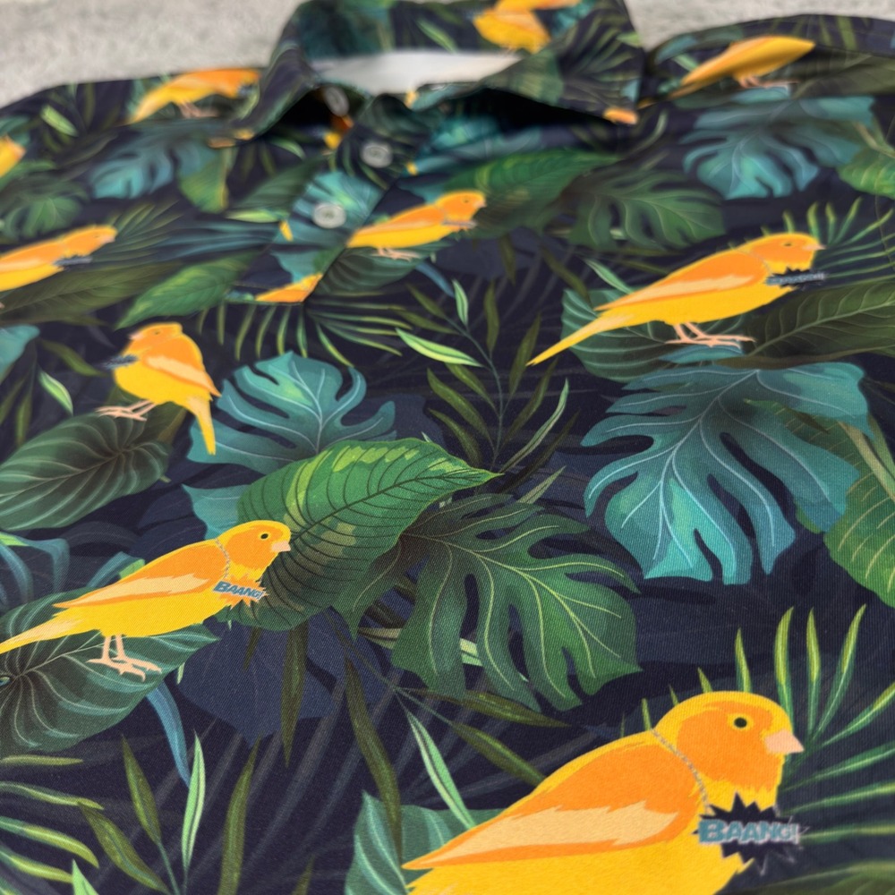 Waggle Mens Golf‎ Polo Shirt Medium Tropical Bird Leaf Performance Stretch - Picture 4 of 9
